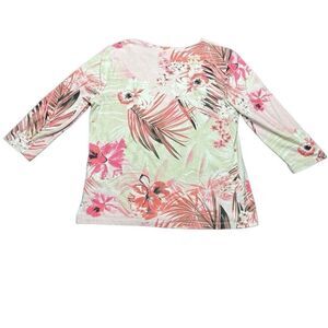 Chico’s Floral Print Womens Size 1 V Neck 3/4 Sleeve Top Shirt